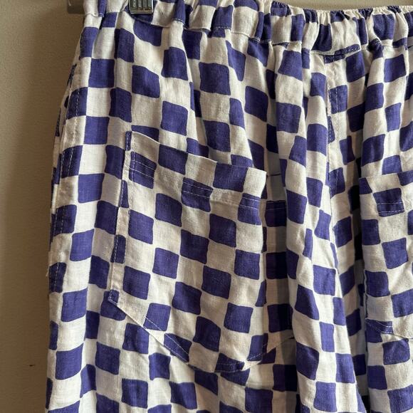Holiday Emma Mulholland High Waisted Check Linen Pull on Pant Purple L - Picture 5 of 9